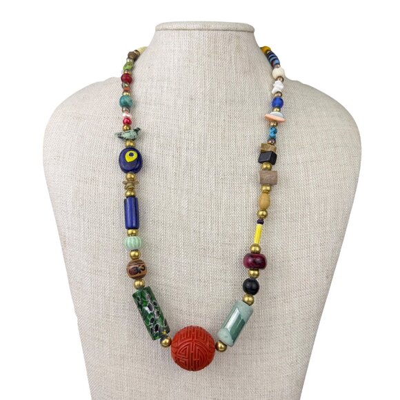 Multicolor Beaded Necklace For Women Mixed Materials Hand-Crafted Unique Ethnic